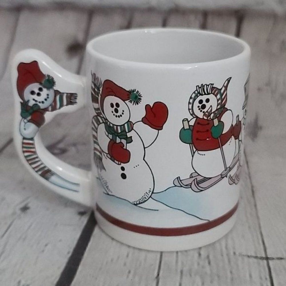 Vintage Christmas Snowman Handle Coffee Mug